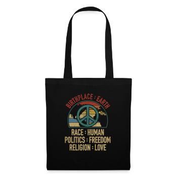 Lieu de naissance Terre Race Liberté humaine Religion Amour - Sac en tissu - noir - Devant