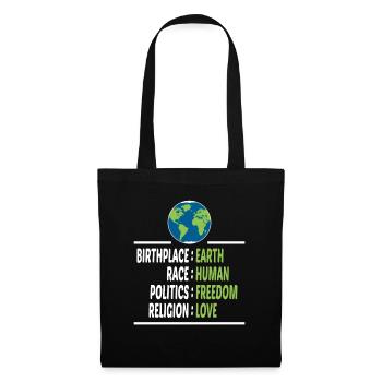 Lieu de naissance Terre Race Liberté humaine Religion Amour - Sac en tissu - noir - Devant