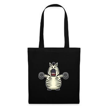 Lustiges Zebra - Fitness - Hanteln -Sport Geschenk - Stoffbeutel - Schwarz - Vorne