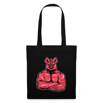 Bodybuilder Schwein Muskeln Fitness Geschenk - Stoffbeutel - Schwarz - Vorne