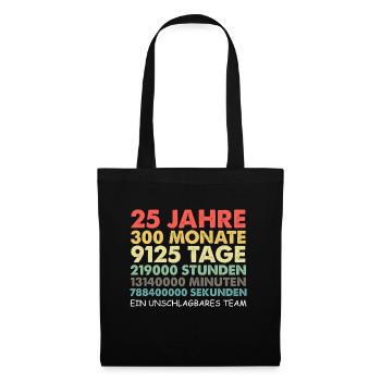 Silberhochzeit Geschenk 25 Jahre Hochzeitstag - Stoffbeutel - Schwarz - Vorne