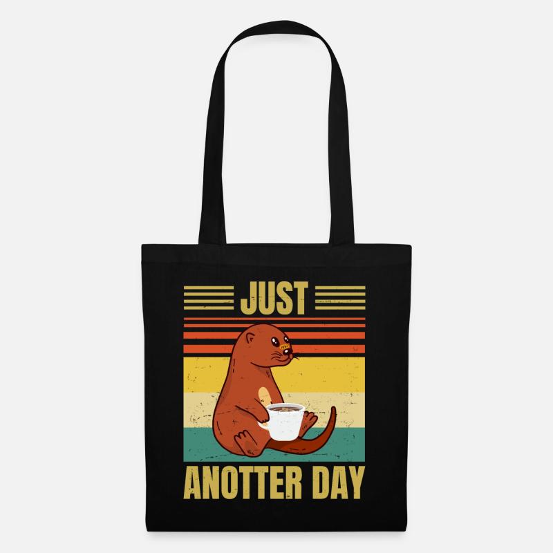 Funny Otter – Just Anotter Day - Retro Coffee - Stoffbeutel - Schwarz