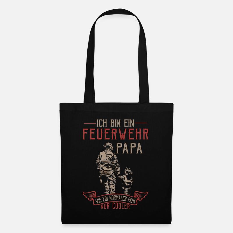 Ich bin Feuerwehr Papa, Geschenkidee, Feuerwehr - Stoffbeutel - Schwarz