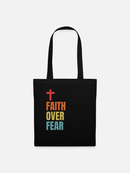 Faith Over Fear Cool Christian Cross - Tote Bag - black