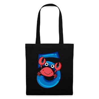 Crab with the number 5 - 5 birthday gift idea - Tote Bag - black - Front