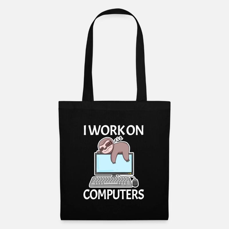 I work on computers computer nerd lazy funny - Tote Bag - black