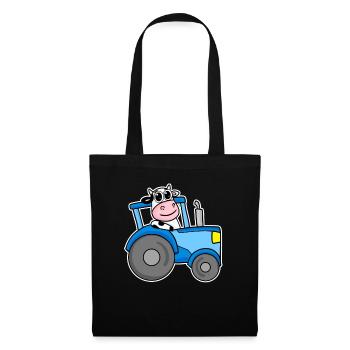 Cow Tractor Illustration - Tote Bag - black - Front