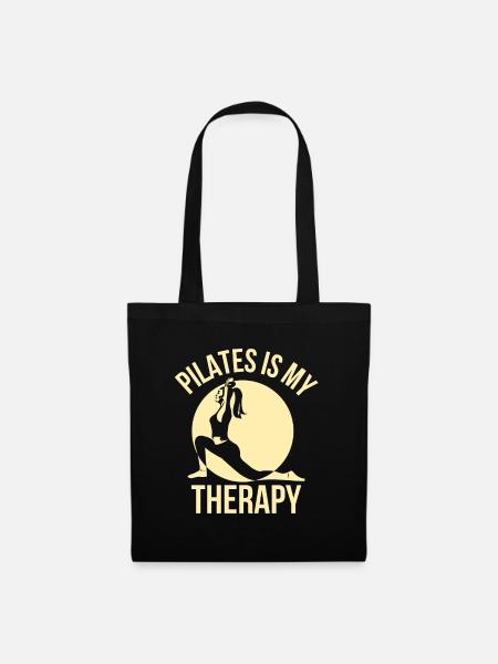 Lustige Pilates - Pilates ist meine Therapie - Stoffbeutel - Schwarz