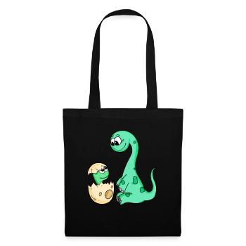 Dinosaures avec bébé dinosaures - Sac en tissu - noir - Devant