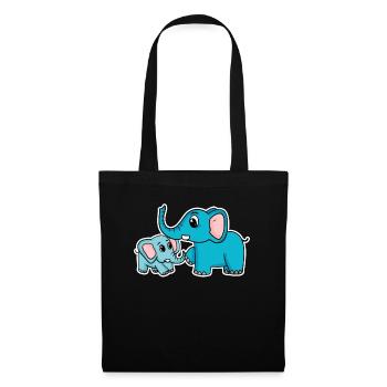Éléphant avec enfant - Éléphant avec bébé - Sac en tissu - noir - Devant