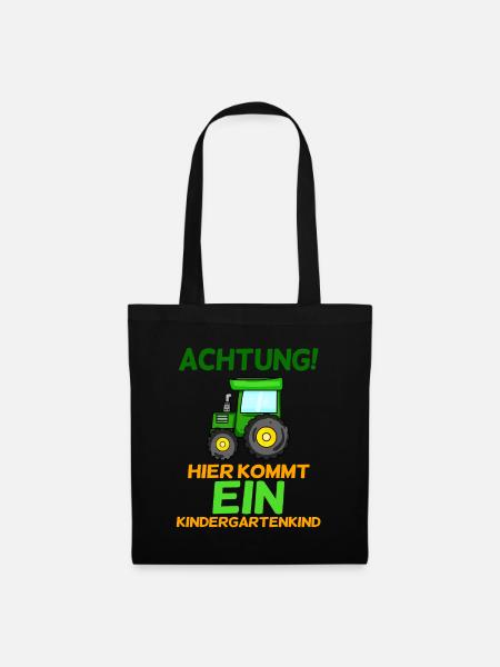 Achtung Kindergartenkind Traktor - Stoffbeutel - Schwarz