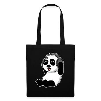Bébé Panda animal écoute de la musique avec des écouteurs - Sac en tissu - noir - Devant