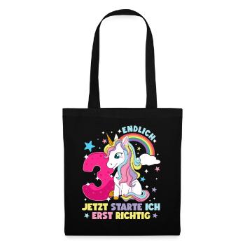 3. Geburtstag Mädchen kleid deko ich bin endlich 3 - Stoffbeutel - Schwarz - Vorne