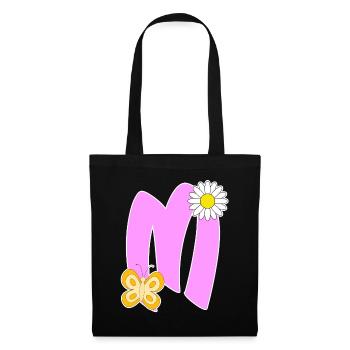 Lettre M avec papillon - Sac en tissu - noir - Devant