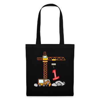 Kinder Geburtstagsshirt Bagger 1 Junge Baustelle 1 - Stoffbeutel - Schwarz - Vorne