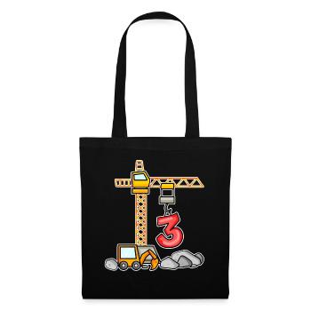 Bagger T-Shirt 3. Geburtstag 3 Jahre Jungen Shirt - Stoffbeutel - Schwarz - Vorne