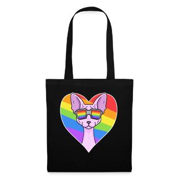 Sphynx Katze - Sphinx-Katze - Regenbogen Herz - Stoffbeutel - Schwarz - Vorne