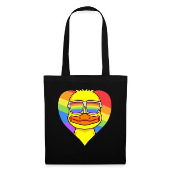 LGBT coeur avec l’arc-en-ciel canard - Sac en tissu - noir - Devant