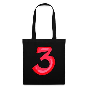 3 rot - Zahl Drei - Ziffer - Stoffbeutel - Schwarz - Vorne