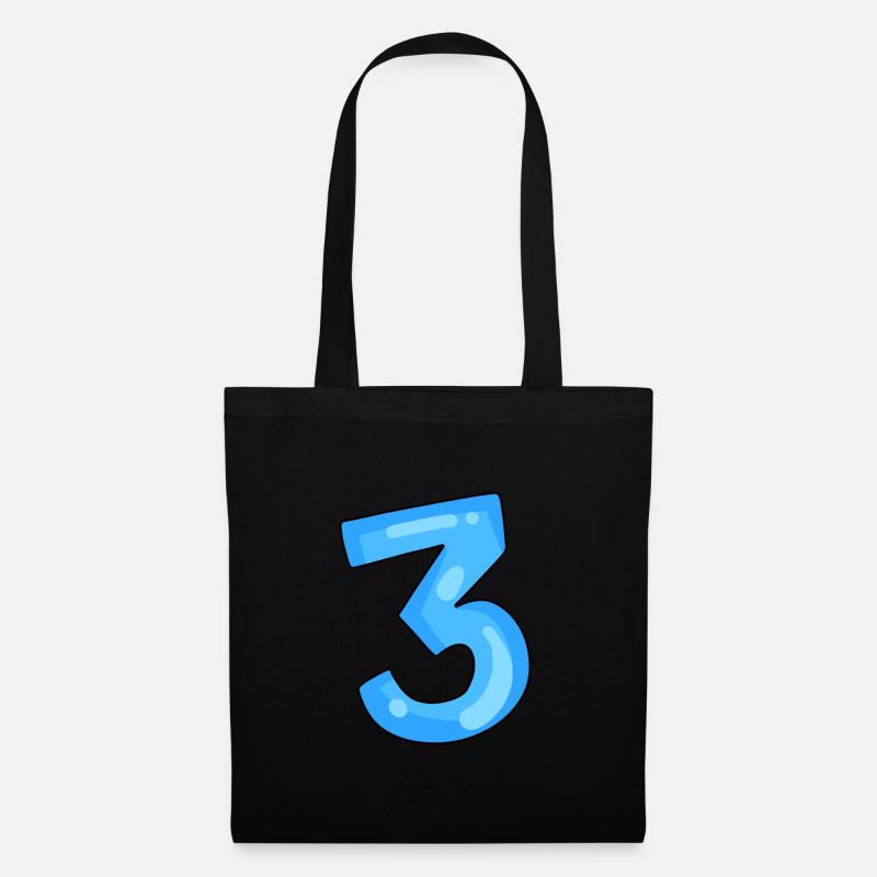 Zahl 3 Blau - Stoffbeutel - Schwarz