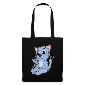 Katze Familie - Katze mit Baby - Katze - Stoffbeutel - Schwarz - Vorne