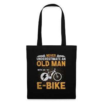 Old Man E-Bike Alte Männer Fahrradfahren Radfahrt - Stoffbeutel - Schwarz - Vorne