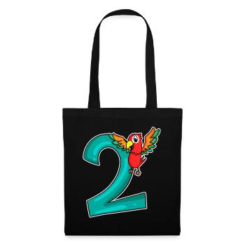 2. Geburtstag - 2 Jahre alt - Papagei Motiv - Stoffbeutel - Schwarz - Vorne