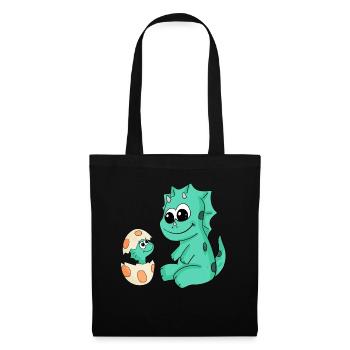 Dinosaures avec des dinosaures bébé - Sac en tissu - noir - Devant