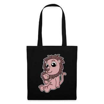 Lion famille - Lion avec bébé - Lion - Sac en tissu - noir - Devant