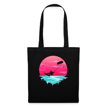 Retro Sunrise Kitesurfer Silhouette Kiteboard Kite - Tote Bag - black - Front