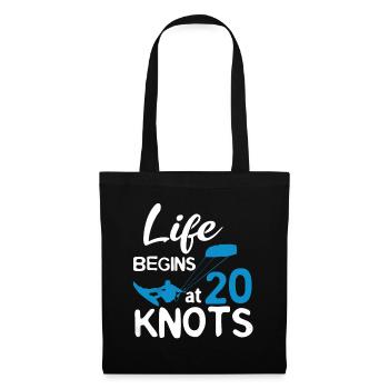 Life Begins 20 Knots Kiteboarding Windsurfing Surf - Stoffbeutel - Schwarz - Vorne