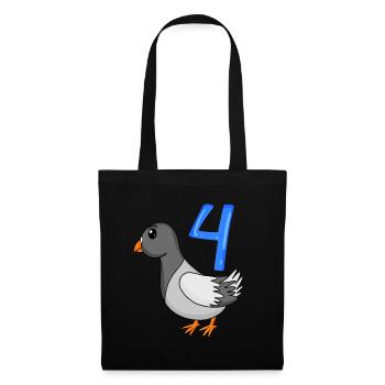 4 Jahre alt - 4. Geburtstag - Taube Vogel Motiv - Stoffbeutel - Schwarz - Vorne