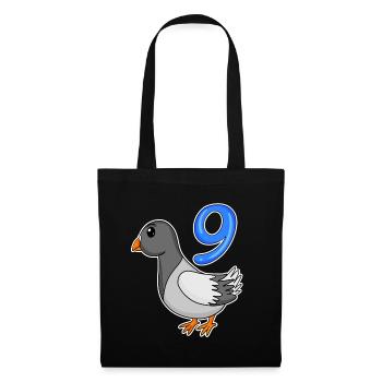 9 Jahre alt - 9. Geburtstag - Taube Vogel Motiv - Stoffbeutel - Schwarz - Vorne