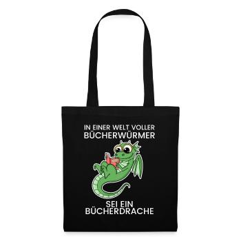 Bücher Drache Drachen - Stoffbeutel - Schwarz - Vorne