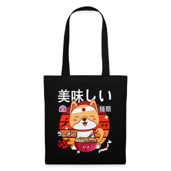 Kawaii Hund Ramen Nudeln Japan Design - Stoffbeutel - Schwarz - Vorne