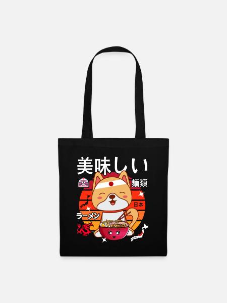 Kawaii Dog Ramen Noodles Japan Design - Tote Bag - black