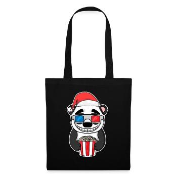 Weihnachten Panda Bär Popcorn Kino - Stoffbeutel - Schwarz - Vorne