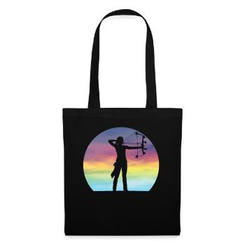 Bogenschießen Mädchen Retro Sonnenuntergang Bogenjagd Bogenschießen - Stoffbeutel - Schwarz - Vorne
