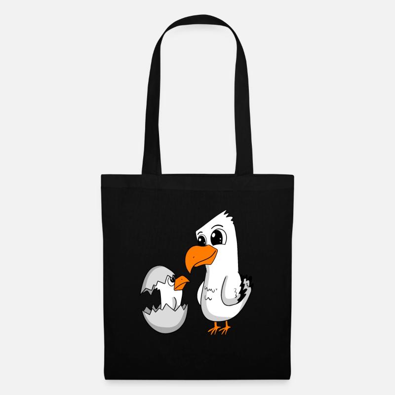 Mouette avec bébé Mouette - Sac en tissu - noir