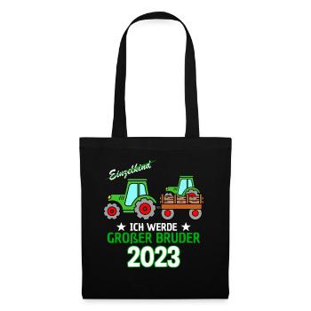 Ich Werde Großer Bruder 2023 - Geburt Sohn Traktor - Stoffbeutel - Schwarz - Vorne
