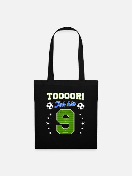 Tor Ich Bin 9 Fußball Fußballer 9. Geburtstag - Stoffbeutel - Schwarz