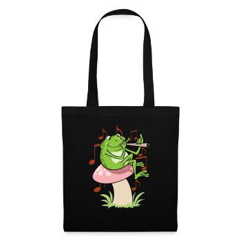 Cottagecore Fairycore Frosch Mit Flöte - Stoffbeutel - Schwarz - Vorne