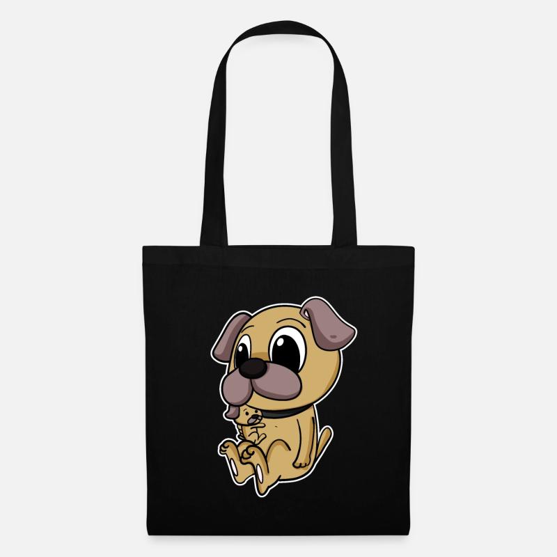 Mops Familie - Mops mit Baby - Mops Motiv - Stoffbeutel - Schwarz