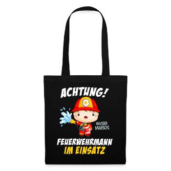 Achtung Feuerwehrmann Jungen Einsatz - Stoffbeutel - Schwarz - Vorne