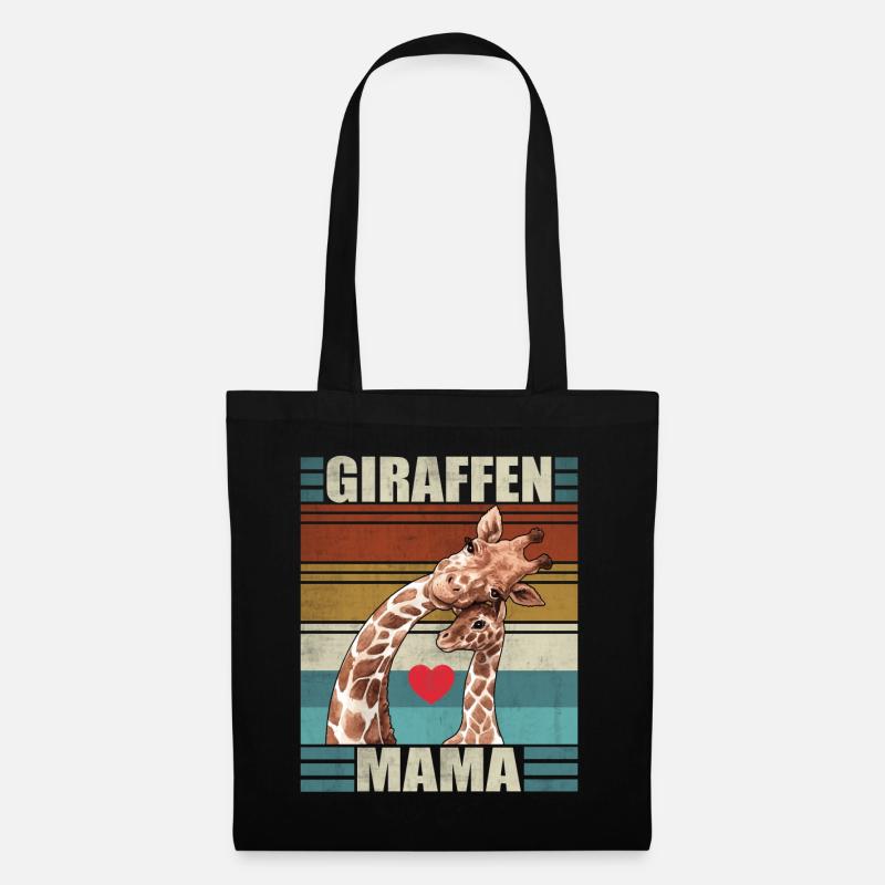 Giraffen Mama Kind Retro Giraffe - Stoffbeutel - Schwarz