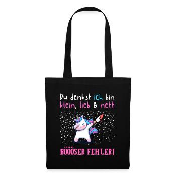 Einhorn Sarkasmus Spruch klein lieb böser Fehler - Stoffbeutel - Schwarz - Vorne