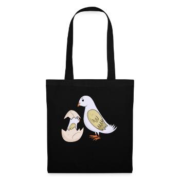 Pigeon avec bébé pigeon - Sac en tissu - noir - Devant