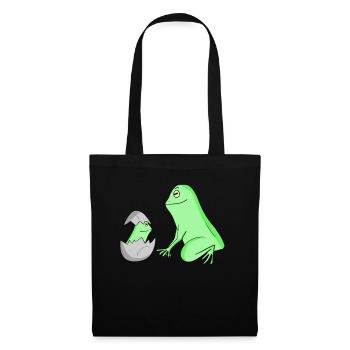 Grenouille avec bébé grenouille - Sac en tissu - noir - Devant