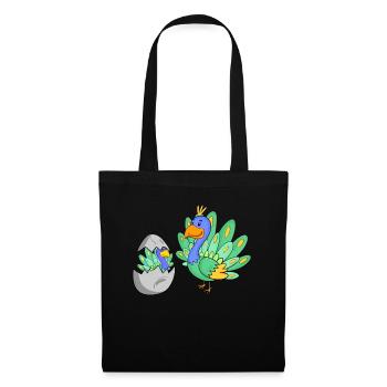 Paon avec bébé paon - Sac en tissu - noir - Devant