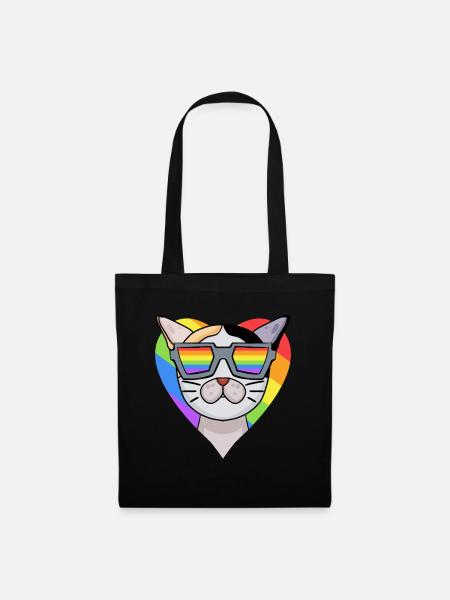 LGBT Katze Japanese Bobtail Regenbogen - Stoffbeutel - Schwarz